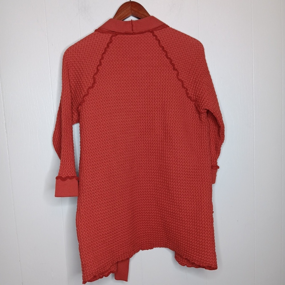 Anthropologie Focus Casual Life Cardigan S Burnt Orange Waffle Knit Lagenlook - Picture 7 of 8